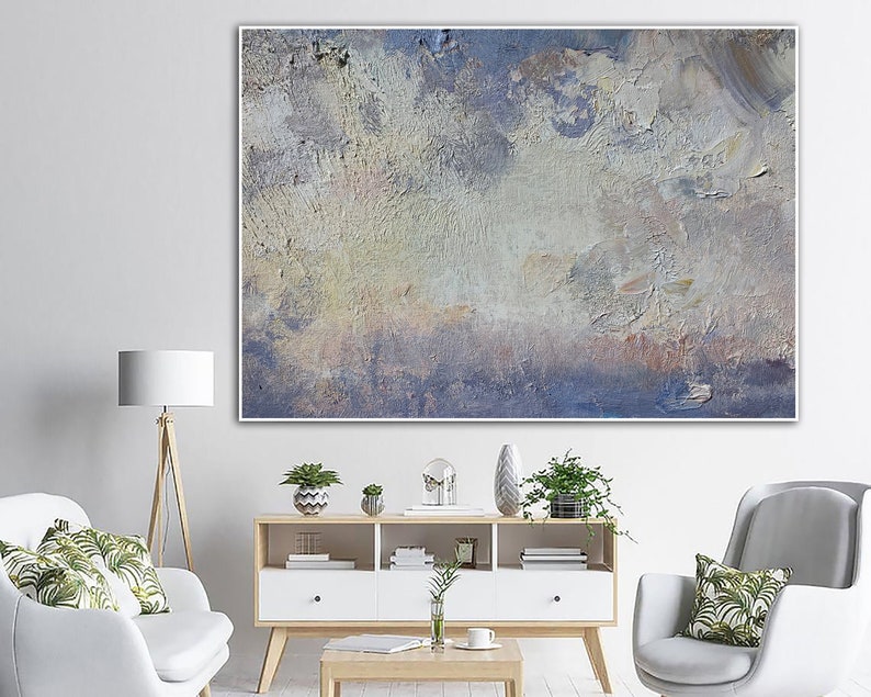 Large Textured Wall Art Abstract Painting Blue and Gray Modern Wall Art Palette Knife Oil Painting Living Room Decor Housewarming Gift