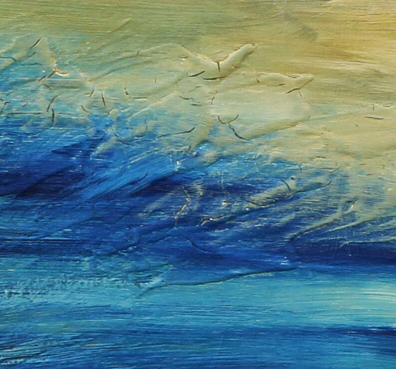 Sunset Wall Art Abstract Painting Coastal Decor Ocean Painting Seascape Art Blue Canvas Yellow Wall Art Living Room Art Large Abstract Art