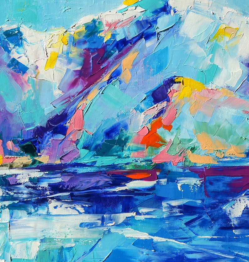 Original Impasto Mountains Painting Blue Painting Wall Art Nature Artwork Modern Fine Art Textured Art Contemporary Art for Fireplace Decor