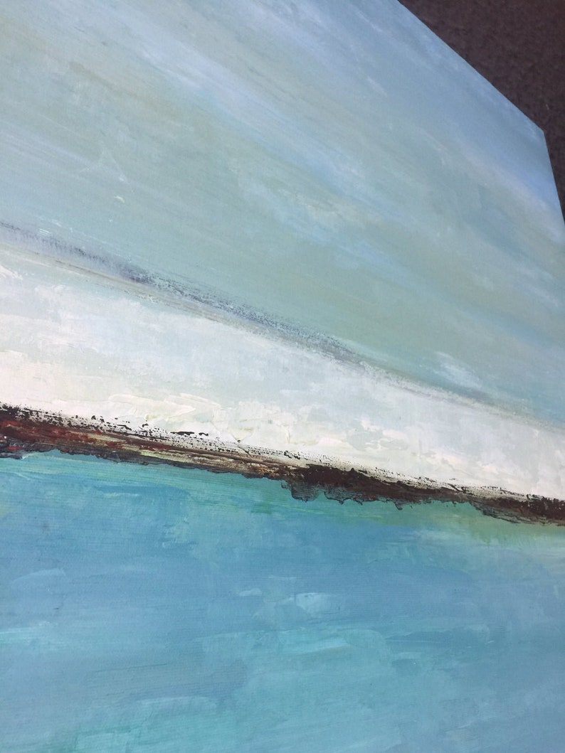 Abstract Seascape Painting, Modern Blue Ocean Art, Minimalist Coastal Wall Art, Hand-Painted Large Canvas for Home Decor