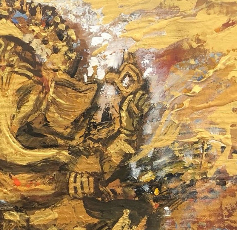 Large Gold Painting Ganesha Original Canvas Ganesha Canvas Wall Art Elephant Painting Buddhism Acrylic Canvas Buddha Painting Ganesha gift