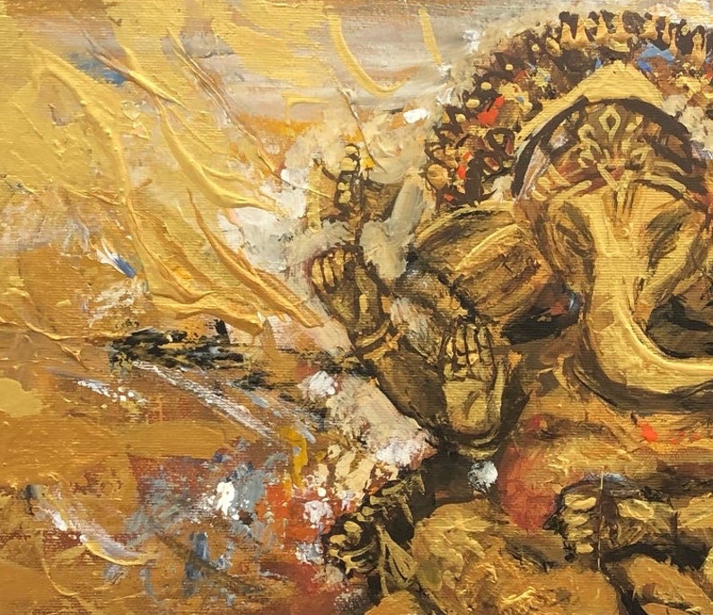 Large Gold Painting Ganesha Original Canvas Ganesha Canvas Wall Art Elephant Painting Buddhism Acrylic Canvas Buddha Painting Ganesha gift