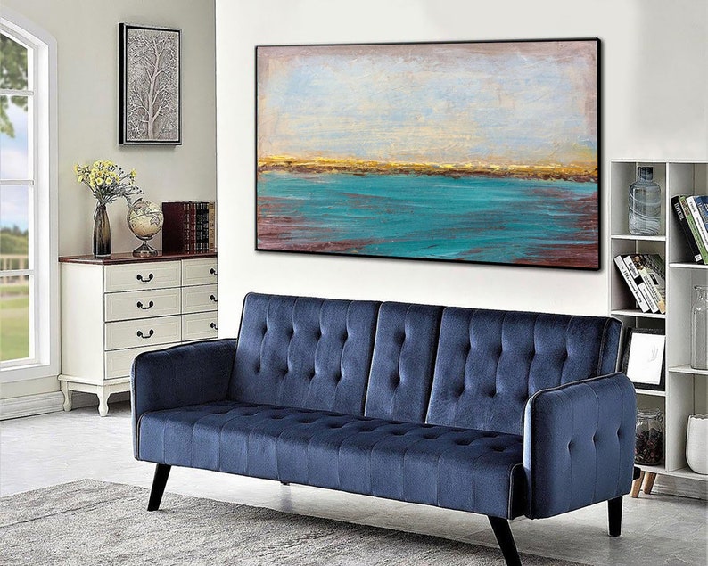 Large Abstract Blue Ocean Paintings On Canvas Seascape Art Acrylic Sunset Original Artwork Textured Oil Painting for Home Decor