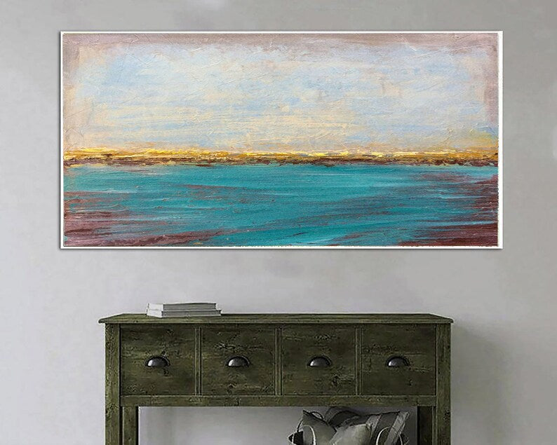 Large Abstract Blue Ocean Paintings On Canvas Seascape Art Acrylic Sunset Original Artwork Textured Oil Painting for Home Decor