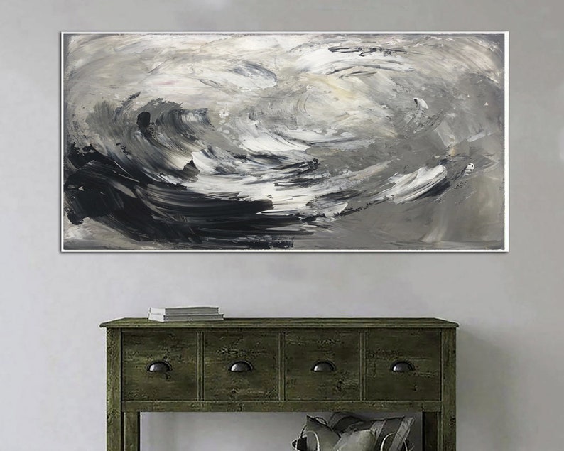 Sort-hvide oliemalerier på lærred stort abstrakt maleri minimalistisk vægkunst dekoration rammemaleri stue vægkunst moderne kunst