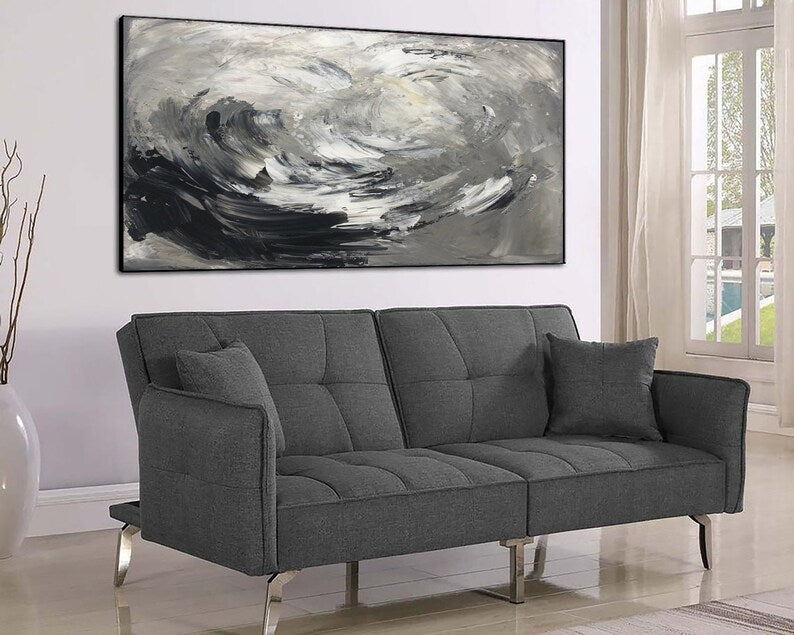 Sort-hvide oliemalerier på lærred stort abstrakt maleri minimalistisk vægkunst dekoration rammemaleri stue vægkunst moderne kunst