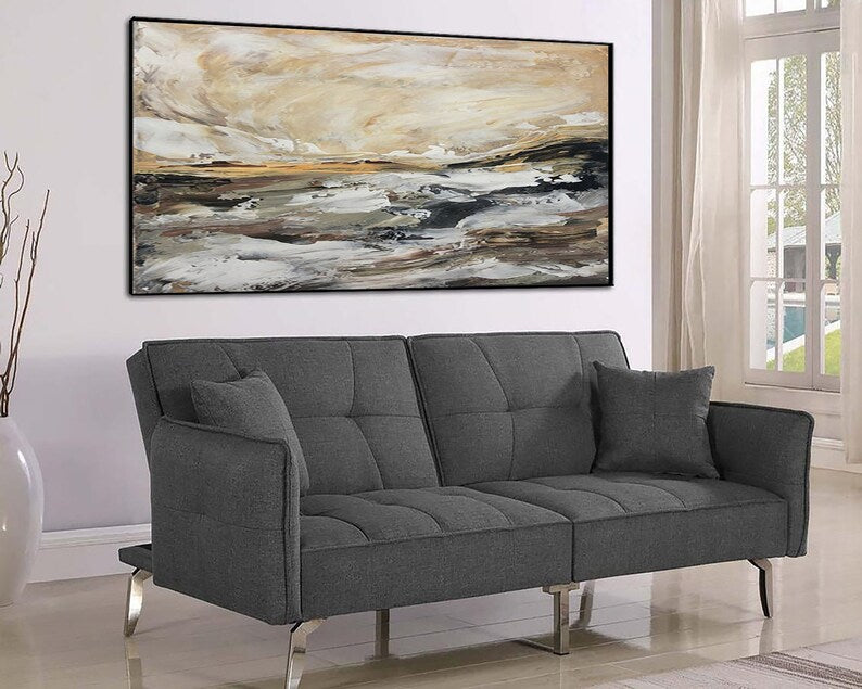 Extra Large Abstract Marble Painting Canvas Art Modern Beige Fine Art Expressionist Painting Hand Painted Art for Living Room Wall Decor