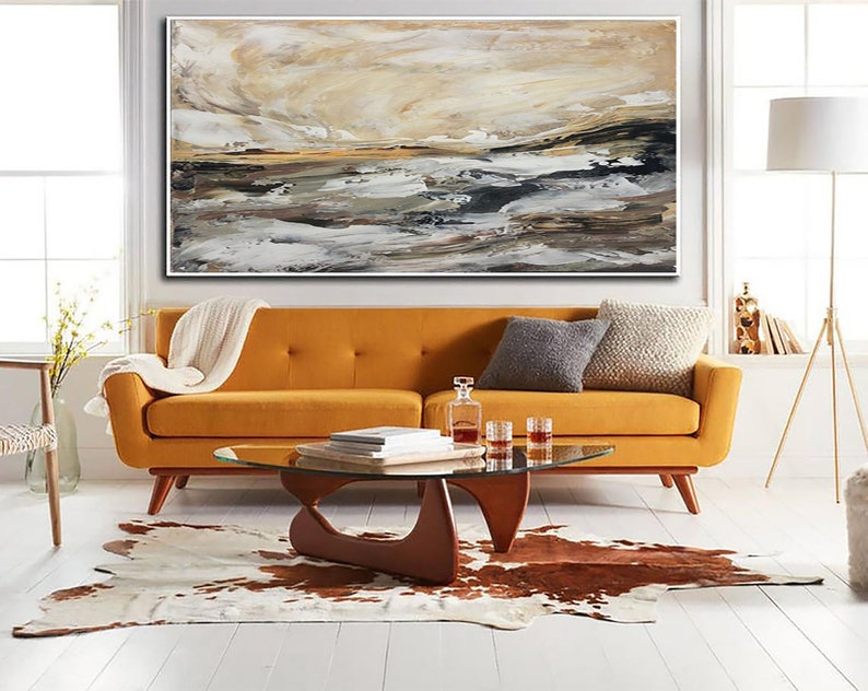 Extra Large Abstract Marble Painting Canvas Art Modern Beige Fine Art Expressionist Painting Hand Painted Art for Living Room Wall Decor