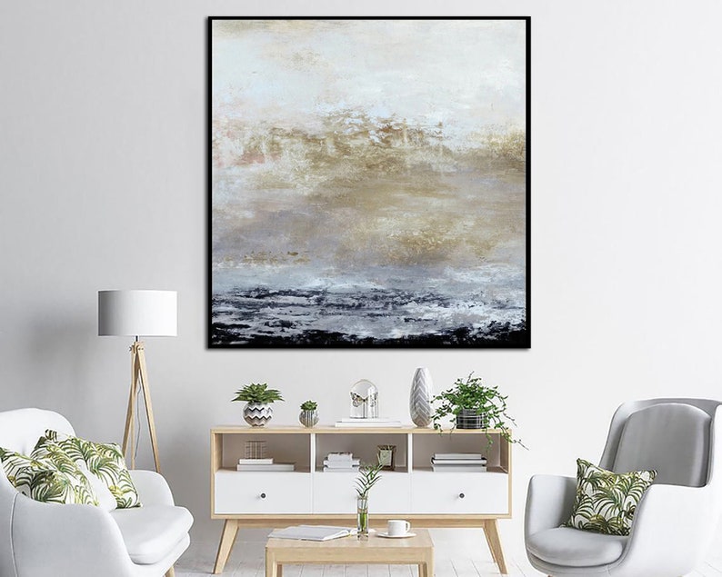 Neutral Tones Abstract Landscape Painting - Original Handmade Minimalist Wall Art