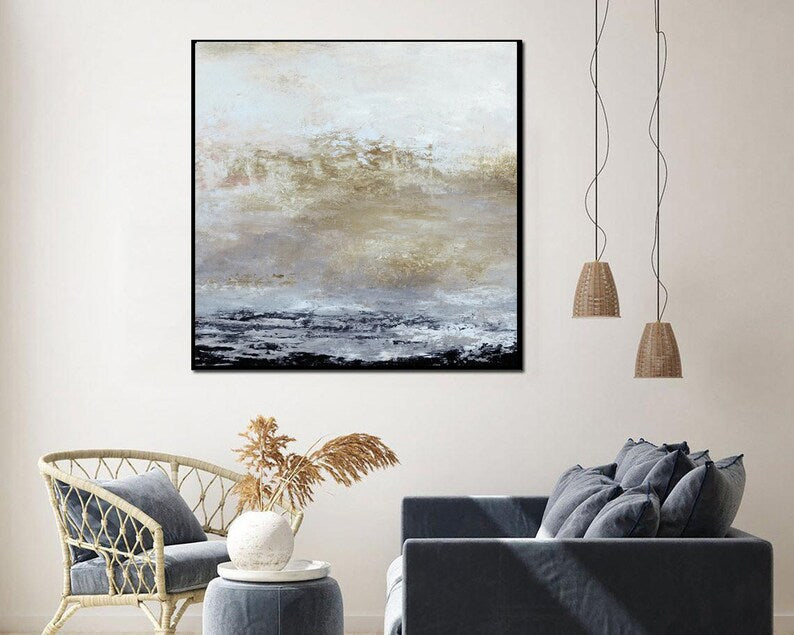 Neutral Tones Abstract Landscape Painting - Original Handmade Minimalist Wall Art