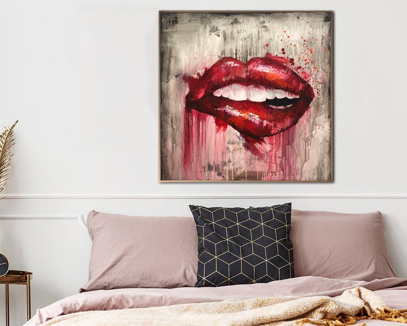Large Abstract Red Lips Paintings On Canvas Original Textured Fine Art Modern Expressionist Art Handmade Painting Red Smile Art Wall Decor