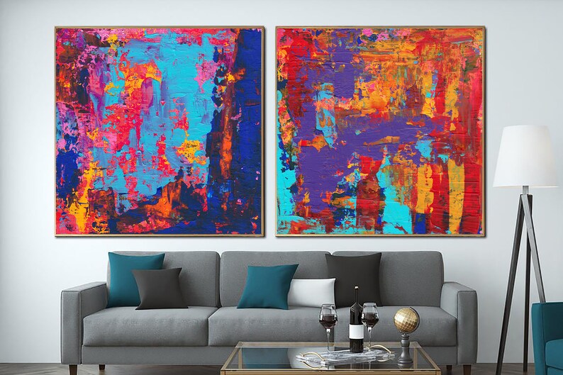 Abstract Diptych Painting Large Art Colorful Painting Palette Knife Oil Painting Custom Oil Painting Housewarming Gift Living Room Decor