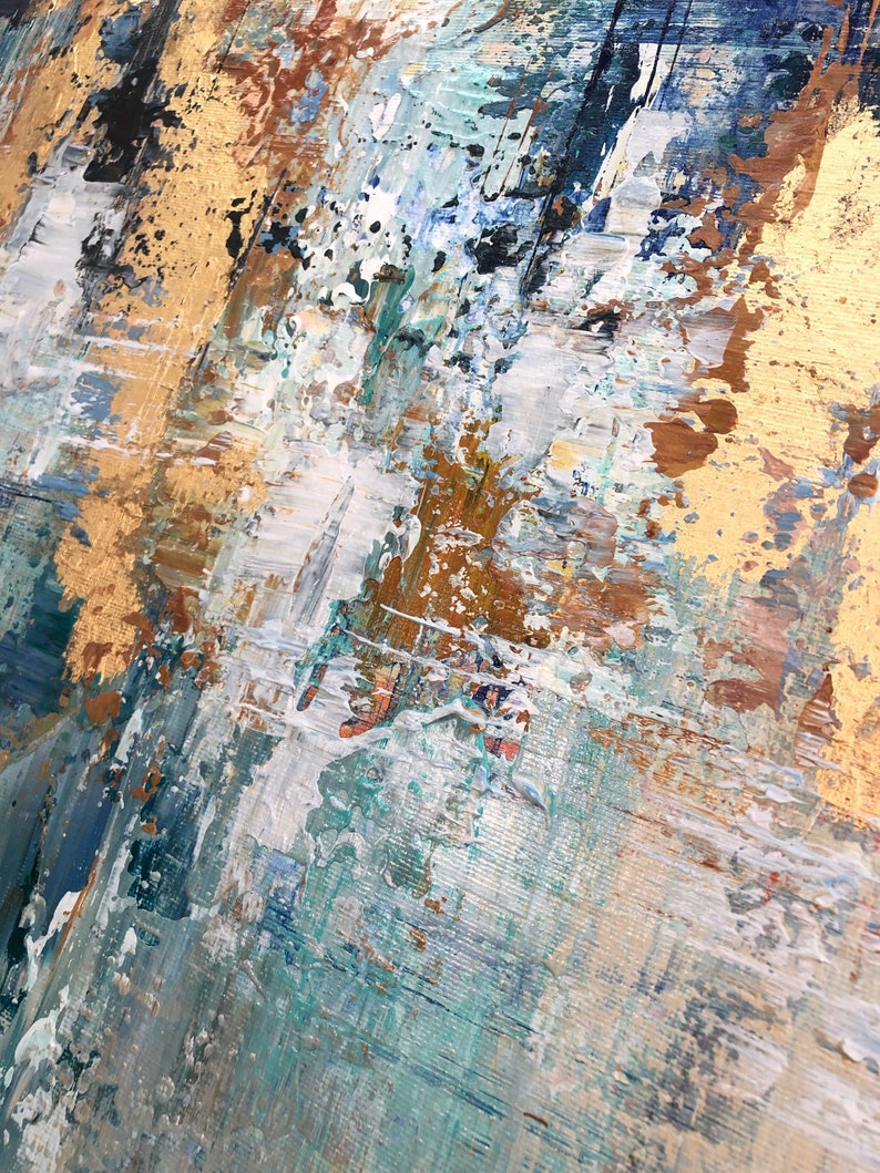 Abstraktes Gemälde Leinwand Blattgold Wandkunst Blaues Kunstwerk Strukturierte Ölkunst Zeitgenössische Wandkunst Luxusgemälde für Kamindekoration