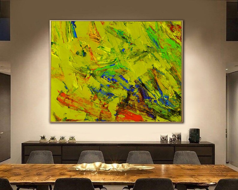 Original Abstract Green Paintings On Canvas Turquoise Artwork Modern Painting Expressionist Fine Art Handmade Artwork for Living Room Decor