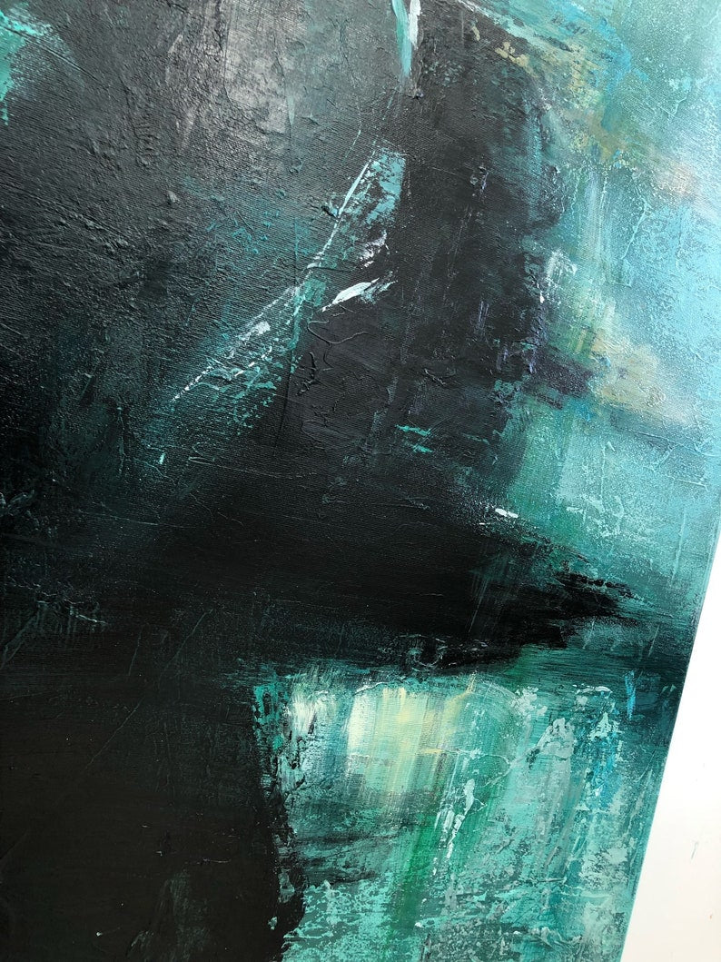 Extra Large Dark Green Seascape Paintings On Canvas Abstract Ocean Painting Navy Blue Fine Art Modern Oil Painting for Living Room Decor