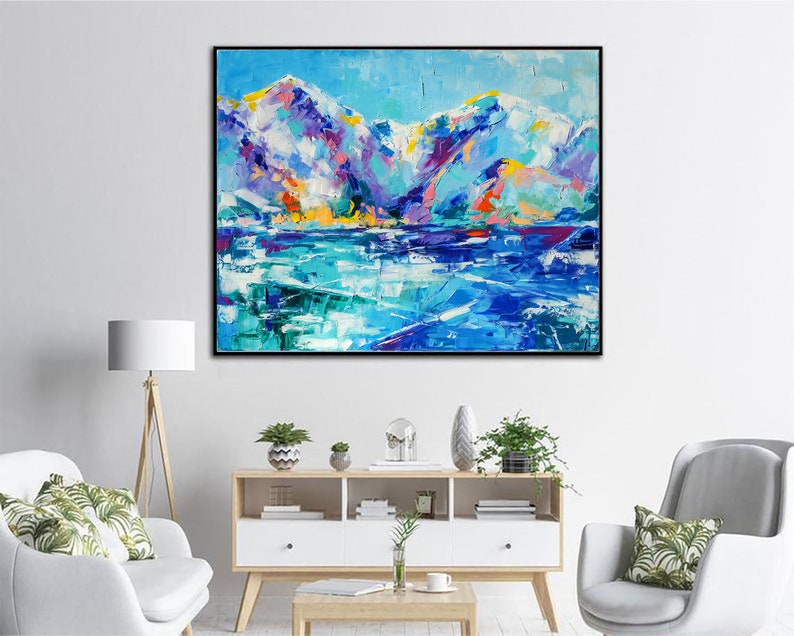 Original Impasto Mountains Painting Blue Painting Wall Art Nature Artwork Modern Fine Art Textured Art Contemporary Art for Fireplace Decor