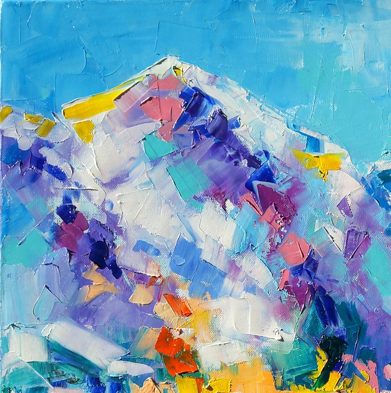 Original Impasto Mountains Painting Blue Painting Wall Art Nature Artwork Modern Fine Art Textured Art Contemporary Art for Fireplace Decor