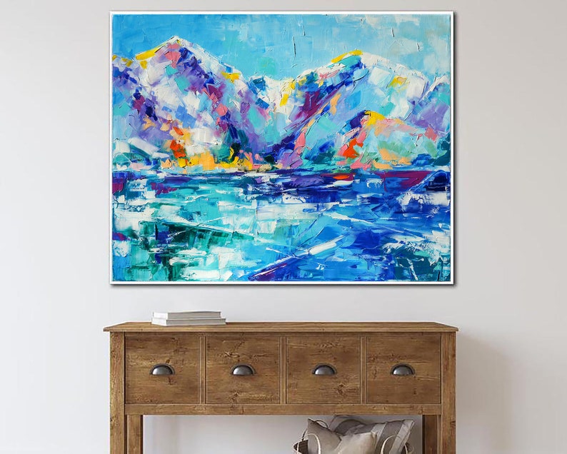 Original Impasto Mountains Painting Blue Painting Wall Art Nature Artwork Modern Fine Art Textured Art Contemporary Art for Fireplace Decor