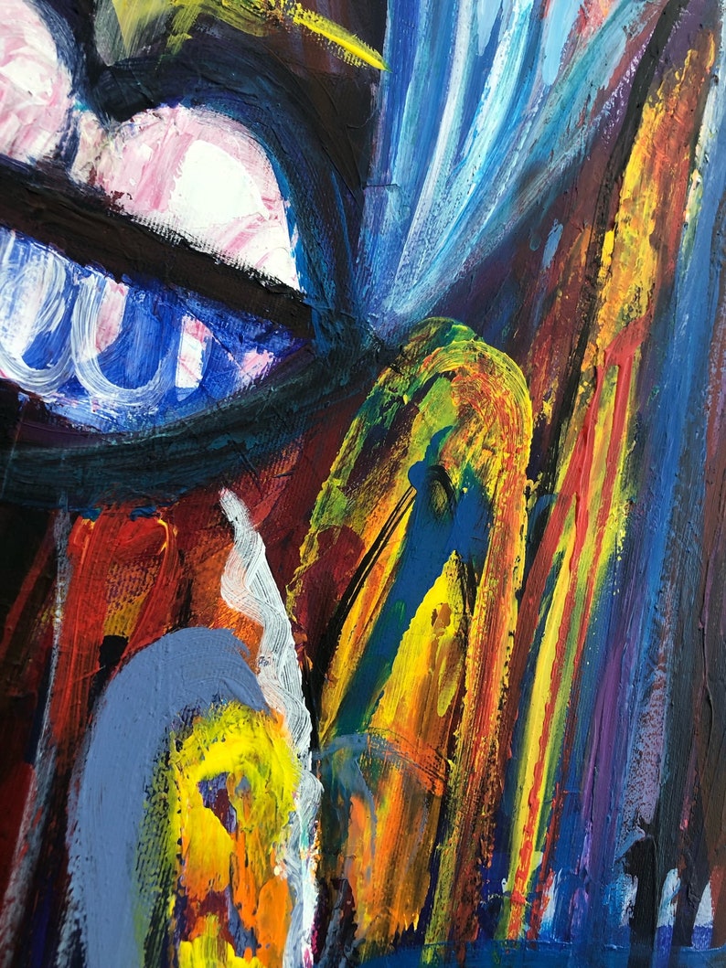Abstrakt farverigt maleri på lærred Figurativ vægkunst Avantgarde-kunst 40x30 kunst Abstrakt kvindeansigt vægkunst