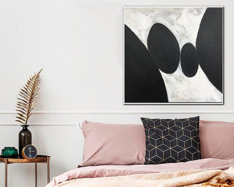 Modern Black and White Abstract Painting - Minimalist Textured Canvas Art, Monochrome Wall Decor, Handmade Artwork for Contemporary Spaces