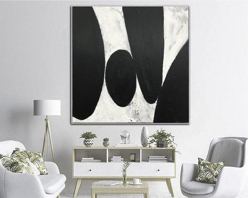 Black and White Abstract Painting Minimalist Art Textured Wall Art Monochrome Wall Decor Handmade Artwork for Modern Interiors Living Room