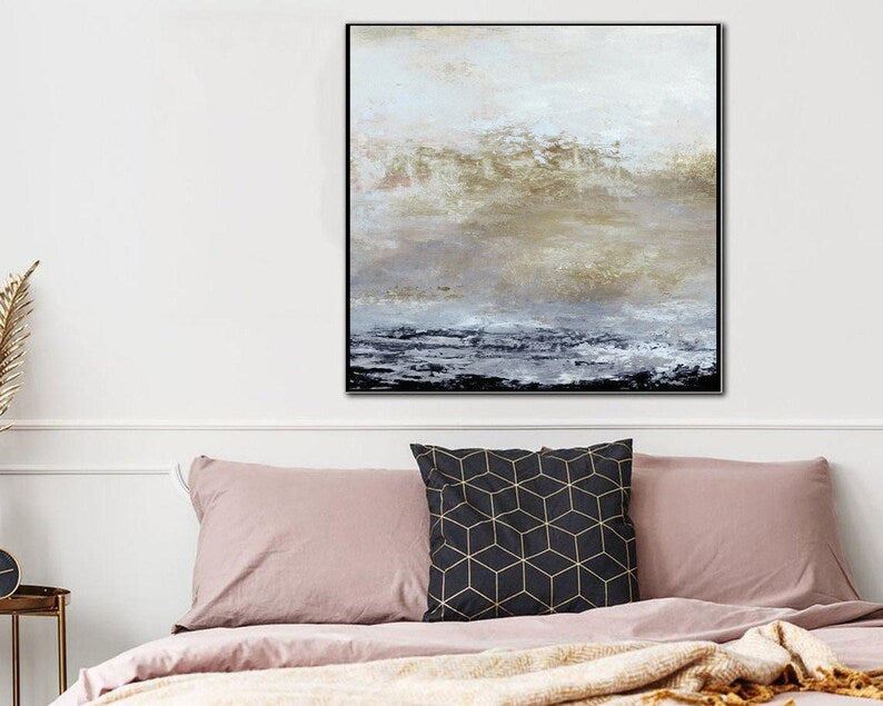 Neutral Tones Abstract Landscape Painting - Original Handmade Minimalist Wall Art