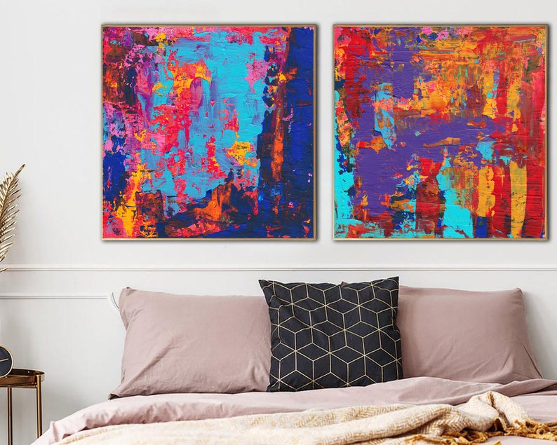 Abstract Diptych Painting Large Art Colorful Painting Palette Knife Oil Painting Custom Oil Painting Housewarming Gift Living Room Decor