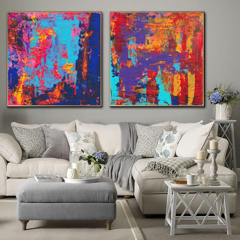 Abstract Diptych Painting Large Art Colorful Painting Palette Knife Oil Painting Custom Oil Painting Housewarming Gift Living Room Decor