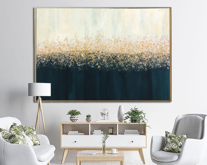 Abstract Gold and Navy Painting - Original Handmade Artwork, Modern Textured Wall Art for Luxurious Home Decor