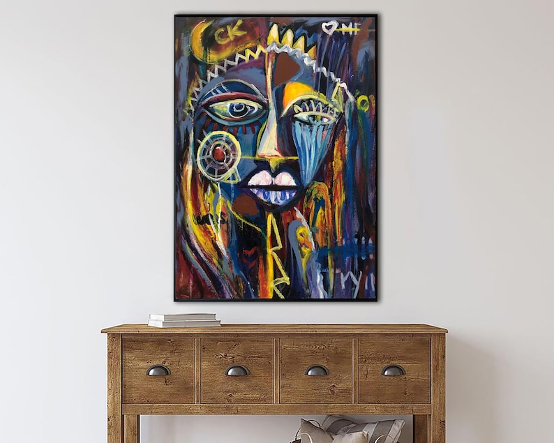 Abstrakt farverigt maleri på lærred Figurativ vægkunst Avantgarde-kunst 40x30 kunst Abstrakt kvindeansigt vægkunst