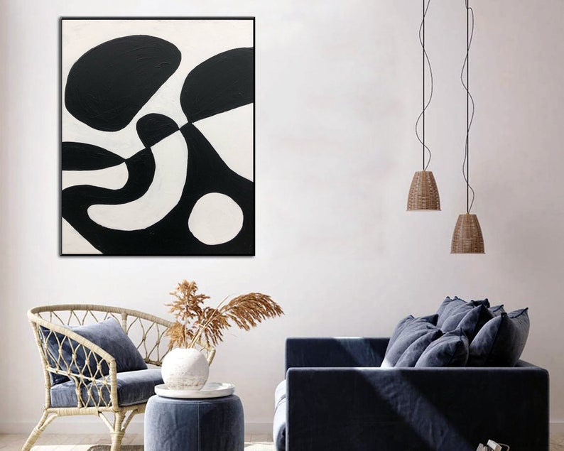 Original Abstract Black and White Paintings on Canvas Modern Minimalist Art Handmade Painting Contemporary Art for Indie Room Wall Decor