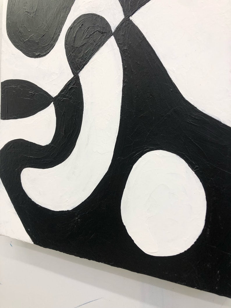 Original Abstract Black and White Paintings on Canvas Modern Minimalist Art Handmade Painting Contemporary Art for Indie Room Wall Decor