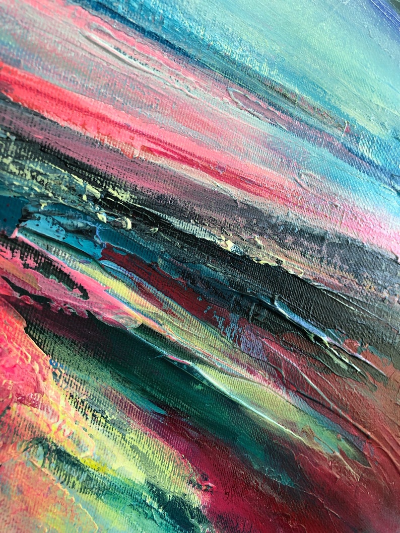 Large Abstract Landscape Wall Art Canvas Vibrant Painting Crimson Artwork Custom Painting in Size 40x40 Coastal Wall Art for Indie Decor