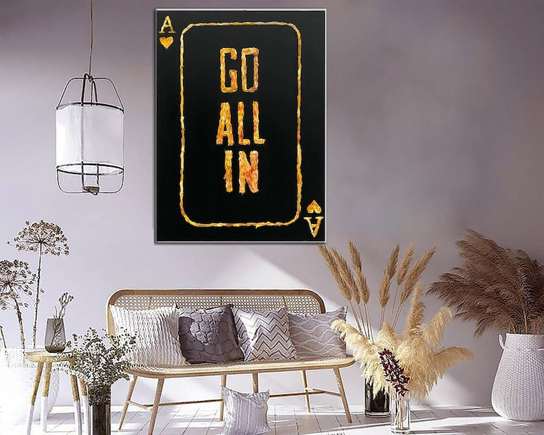 Playing Card on Black Casino Art Card Design Casino Decor Card Artwork Minimalist Abstract Painting Contemporary Art Frame Painting