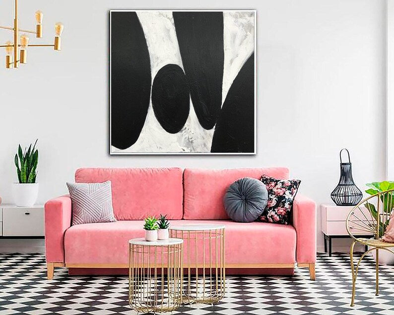 Black and White Abstract Painting Minimalist Art Textured Wall Art Monochrome Wall Decor Handmade Artwork for Modern Interiors Living Room