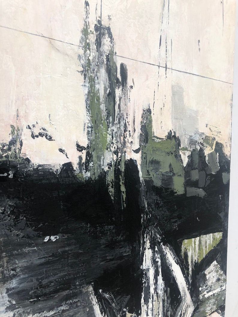 Abstrakte sort-hvide malerier på lærred Tekstureret vægkunst Moderne kunst Soveværelses vægkunst Monokrom maleri Industriel kunst