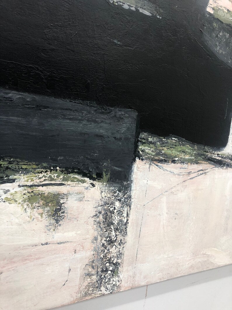 Abstrakte sort-hvide malerier på lærred Tekstureret vægkunst Moderne kunst Soveværelses vægkunst Monokrom maleri Industriel kunst