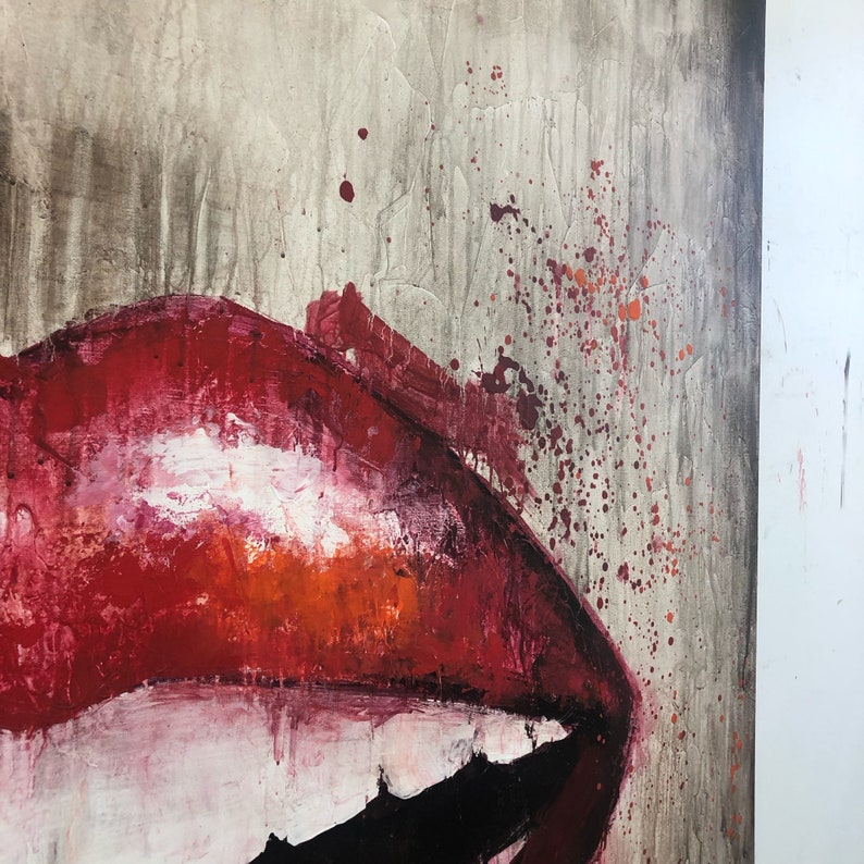 Large Abstract Red Lips Paintings On Canvas Original Textured Fine Art Modern Expressionist Art Handmade Painting Red Smile Art Wall Decor