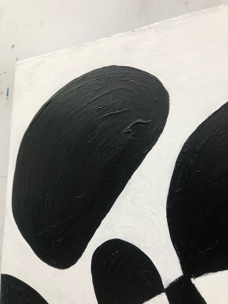 Original Abstract Black and White Paintings on Canvas Modern Minimalist Art Handmade Painting Contemporary Art for Indie Room Wall Decor