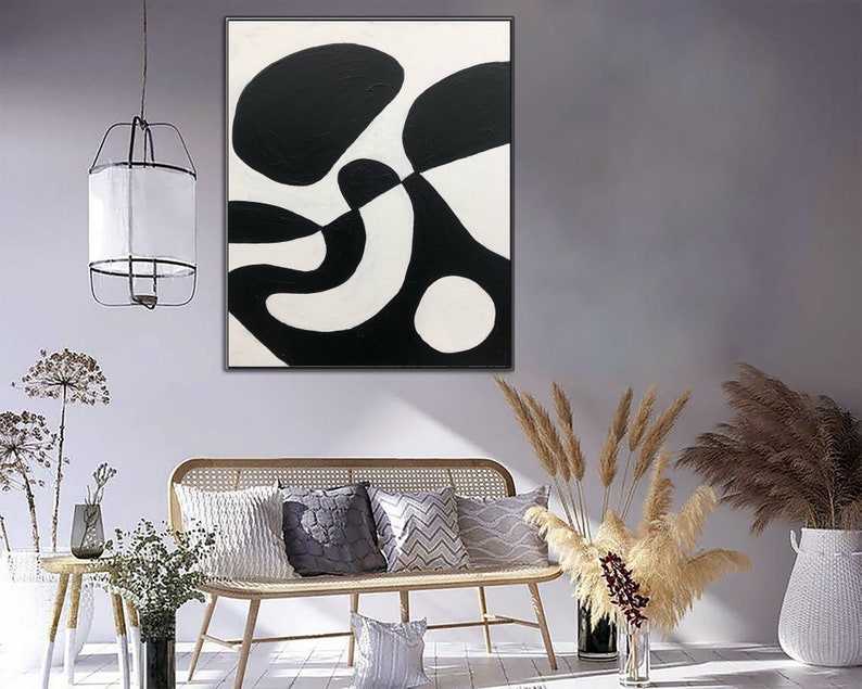 Original Abstract Black and White Paintings on Canvas Modern Minimalist Art Handmade Painting Contemporary Art for Indie Room Wall Decor