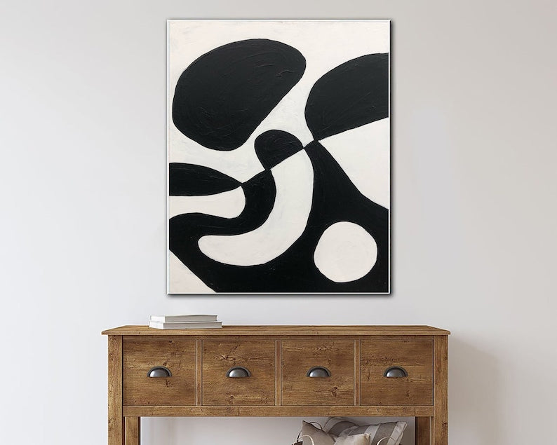 Original Abstract Black and White Paintings on Canvas Modern Minimalist Art Handmade Painting Contemporary Art for Indie Room Wall Decor
