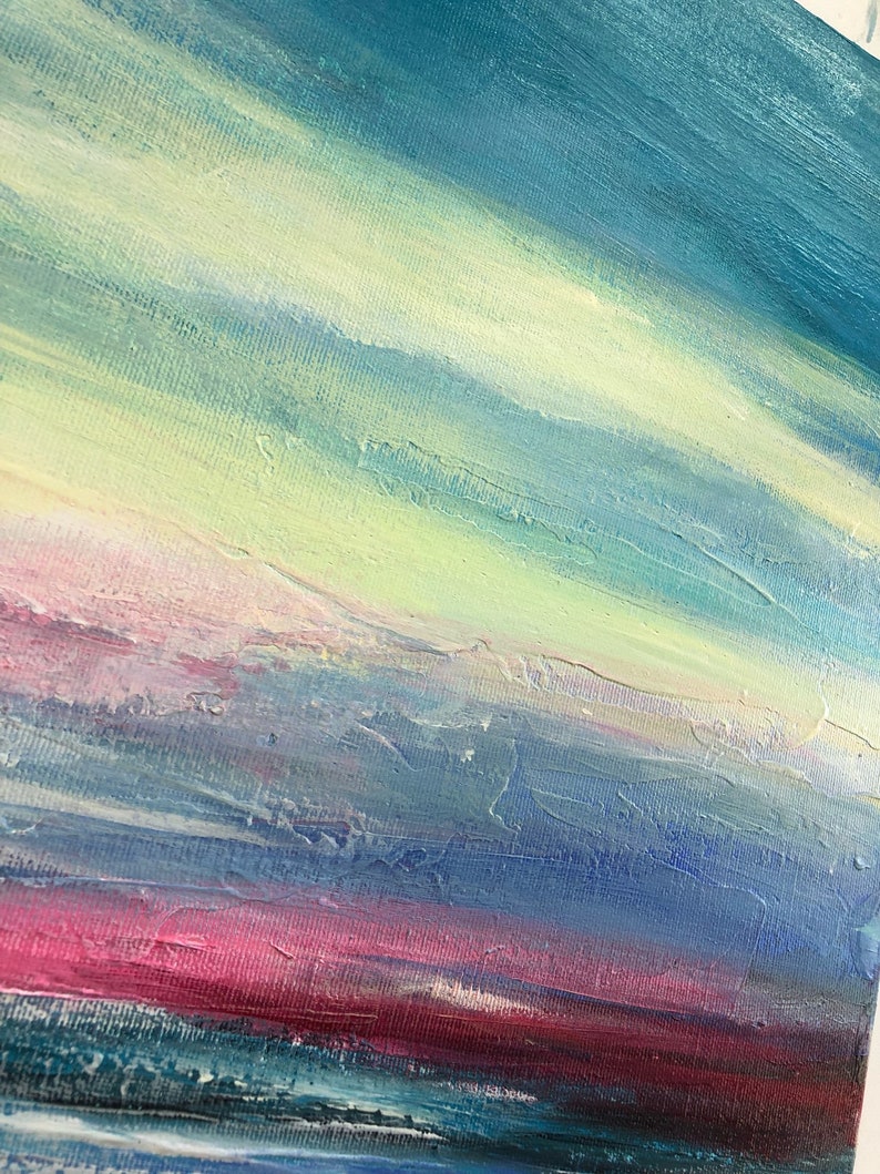 Large Abstract Landscape Wall Art Canvas Vibrant Painting Crimson Artwork Custom Painting in Size 40x40 Coastal Wall Art for Indie Decor