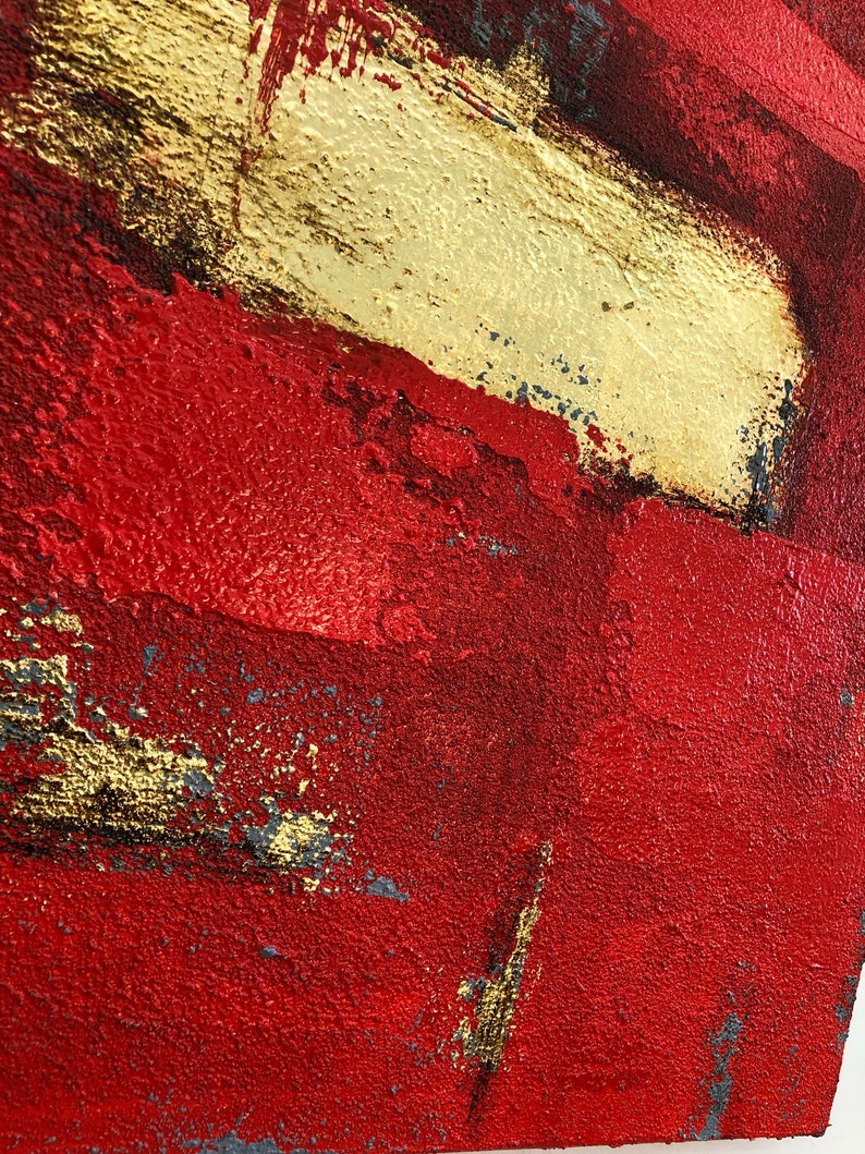 Abstract Red Painting on Canvas Minimalist Wall Art Gold Leaf Artwork Royal Red Wall Art Original Oil Painting for Aesthetic Room Decor