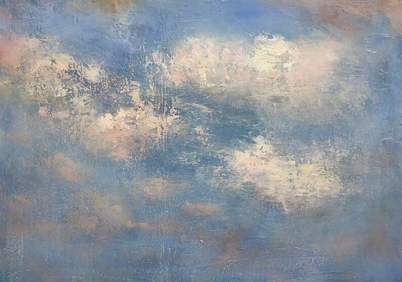 Abstrakt blåt maleri på lærred Originalt skykunstværk Blå himmel vægkunst Moderne oliemaleri Neutral kunst til indie-værelsesindretning