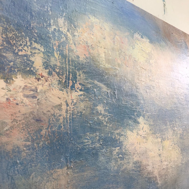 Abstrakt blåt maleri på lærred Originalt skykunstværk Blå himmel vægkunst Moderne oliemaleri Neutral kunst til indie-værelsesindretning