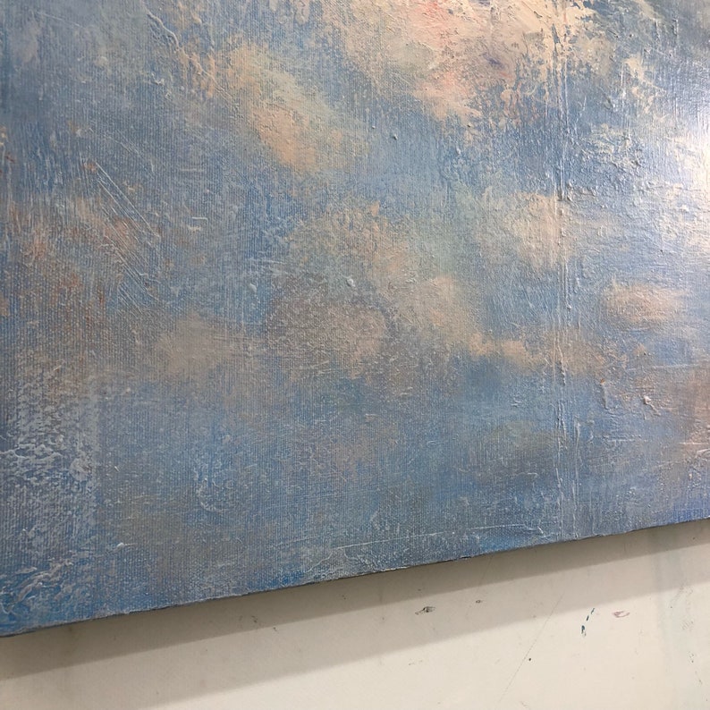 Abstrakt blåt maleri på lærred Originalt skykunstværk Blå himmel vægkunst Moderne oliemaleri Neutral kunst til indie-værelsesindretning