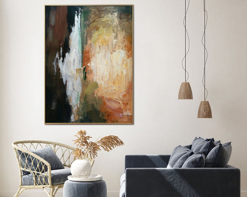 Large Abstract Painting on Canvas Brown Wall Art Neutral Artwork Original Oil Painting Hand Painted Art for Lake House Decor