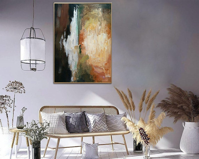 Large Abstract Painting on Canvas Brown Wall Art Neutral Artwork Original Oil Painting Hand Painted Art for Lake House Decor