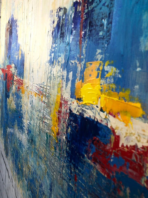 Large Abstract Painting in Blue, Red, and White - Modern Textured Wall Art - Handmade Original Artwork