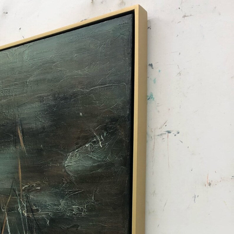 Moody Green Abstract Painting - Original Handmade Textured Artwork for Modern Interiors
